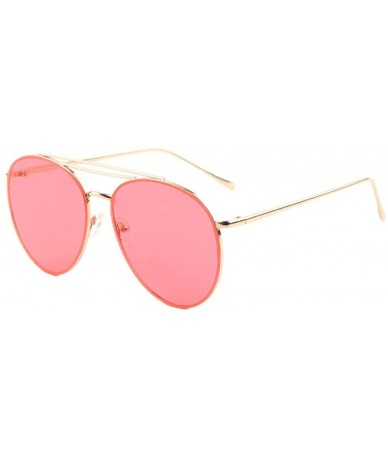 Round Color Flat Lens Double Top Bar Modern Round Aviator Sunglasses - Red - C3190IN4KMG $15.65