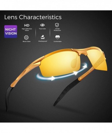 Aviator Night Driving Glasses- Anti Glare Polarized Night Shooting Glasses Men Women - Gold - CJ192U4TR7E $34.25