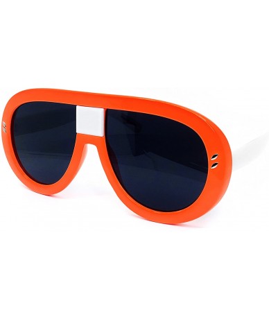 Oversized 7308 Oversized XXL Futuristic Neon Flat top Clear Sunglasses - Orange - C518DI58RUL $15.91