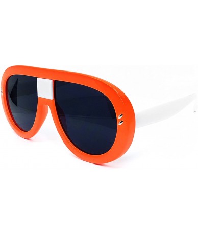 Oversized 7308 Oversized XXL Futuristic Neon Flat top Clear Sunglasses - Orange - C518DI58RUL $15.91