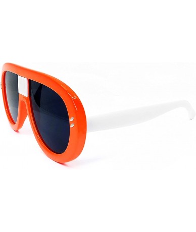 Oversized 7308 Oversized XXL Futuristic Neon Flat top Clear Sunglasses - Orange - C518DI58RUL $15.91