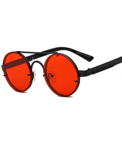 Round Retro Round Sunglasses Men Metal Frame Vintage Round Sun Glasses for Women - Black With Red - CH18DXC3MQY $11.70