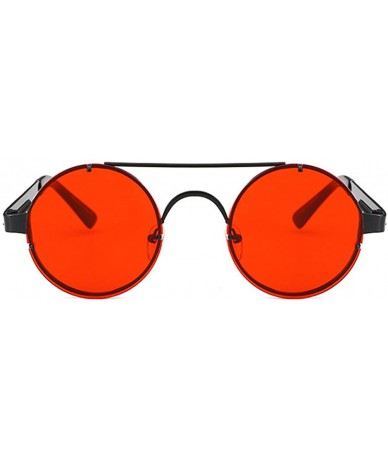 Round Retro Round Sunglasses Men Metal Frame Vintage Round Sun Glasses for Women - Black With Red - CH18DXC3MQY $11.70