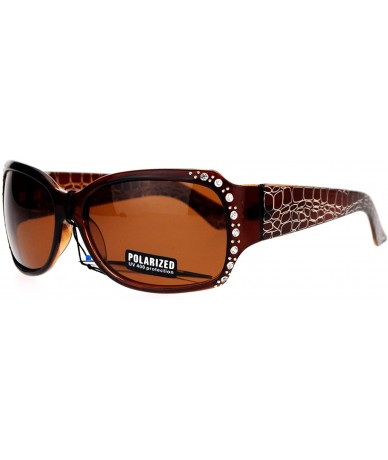 Rectangular Womens Polarized Lens Sunglasses Rhinestones Rectangular Fashion Shades - Brown - CC188I9RID4 $26.07
