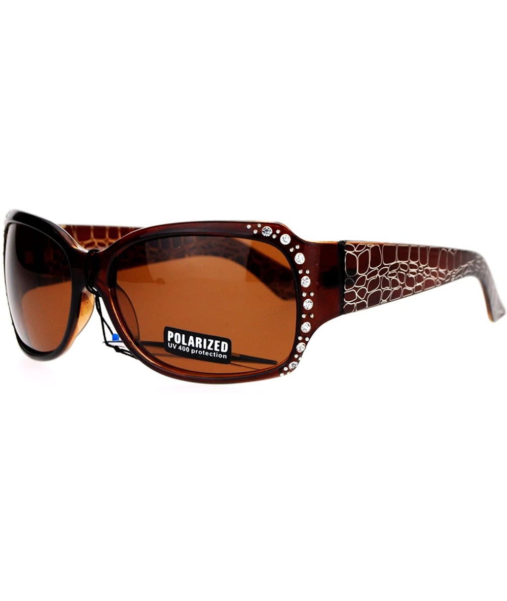 Rectangular Womens Polarized Lens Sunglasses Rhinestones Rectangular Fashion Shades - Brown - CC188I9RID4 $9.54