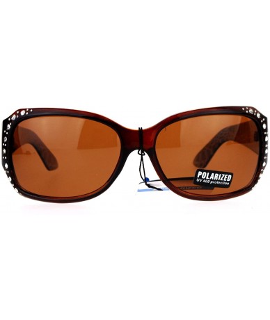Rectangular Womens Polarized Lens Sunglasses Rhinestones Rectangular Fashion Shades - Brown - CC188I9RID4 $9.54