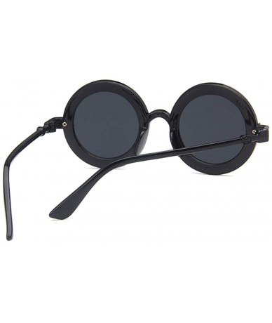 Round Unisex Sunglasses Retro Bright Black Grey Drive Holiday Round Non-Polarized UV400 - Bright Black Grey - CI18RI0SWY9 $7.94
