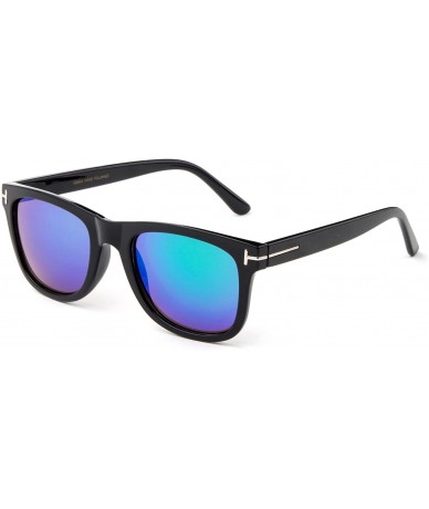 Wayfarer Classic Vintage Design Horned Rim Flash Lenses Squared Sunglasses for Adults - Black/Green - CS12I3MIEOH $12.24