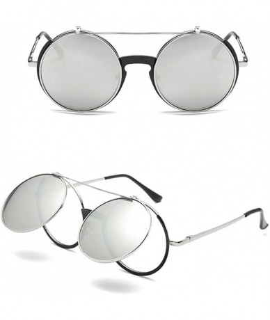 Wayfarer Mens Womens Sunglasses Retro Round Flip Cover Star Glasses UV Protection - Brown - CE18G7A3DLI $8.23