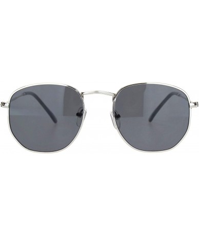 Square Small Thin Metal Hexagon Shape Sunglasses Classy Vintage Fashion UV 400 - Silver (Black) - CX1936DLMR3 $9.82