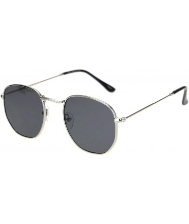 Square Small Thin Metal Hexagon Shape Sunglasses Classy Vintage Fashion UV 400 - Silver (Black) - CX1936DLMR3 $9.82