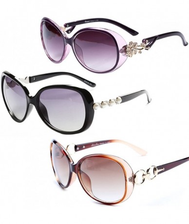 Oversized 3 pairs Fashion Oversized Uv400 Protection Women's Sunglasses - 580black+13038brown+103purple - CN12J7NOB7F $27.65