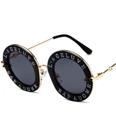 Round Retro Round Sunglasses Fashion Designer English Letters Little Bee Decoration Sun Glasses for Women Shades Oculos - CG1...