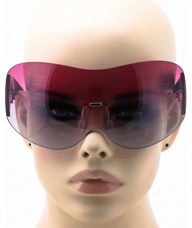 Rimless Big Huge Oversize Glasses Rimless Shield Visor Aviator Sunglasses Mirror Oceanic Tinted Lens - Purple/Blue - C911HWMG...