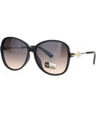 Oversized Womens Classic Rhinestone Flower Jewel Plastic Butterfly Sunglasses - Black Brown Smoke - C018KGUE9GD $10.18