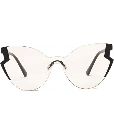 Round Half Frame Women Round Cat Eye Oversized Fashion sunglasses - Clear - CD18IOZ5MEQ $7.61