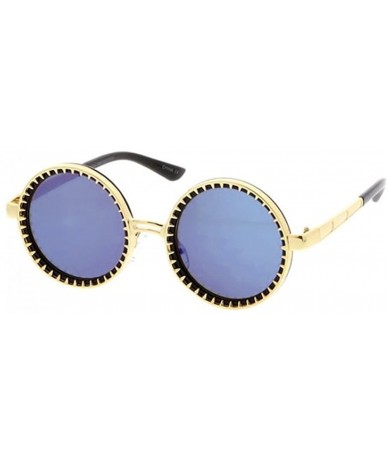 Round Fashion Culture Women's Steampunk Round Mirrored Sunglasses - Blue - CU18D4DATMR $16.49