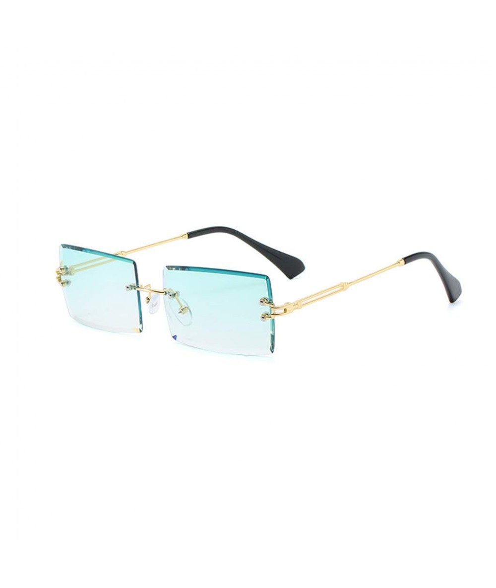 Square New Frameless Cut Edge Square Sunglasses Fashion Men and Women Small Color Sun Glasses - Green - CJ199QKX53Y $11.81