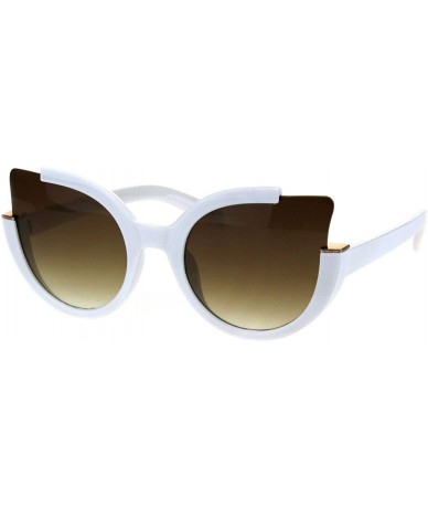Oversized Round Cateye Sunglasses Womens Unique Open Corner Frame UV 400 - White (Brown Gradient) - C818KLEMDG9 $24.39