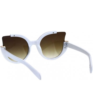 Oversized Round Cateye Sunglasses Womens Unique Open Corner Frame UV 400 - White (Brown Gradient) - C818KLEMDG9 $13.64