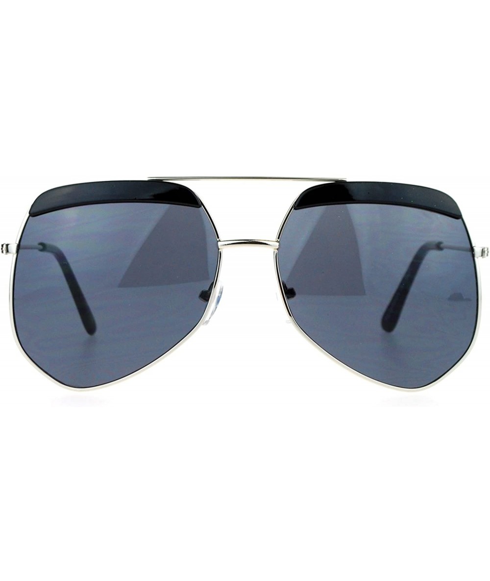 Butterfly Retro Plastic Eyebrow Oversize Octagonal Pilot Sunglasses - Silver Black - C812FX2J16F $11.05