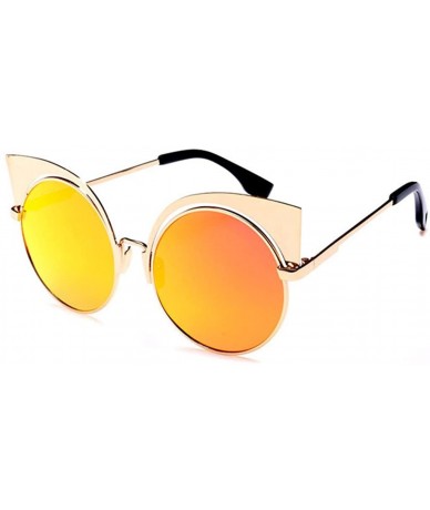 Aviator Women's Fashion Flash Mirror Vintage Cat Eye Sunglasses Round Metal Cut-Out Flash Mirror Lens - Gold/Red - CL12IOUY6S...
