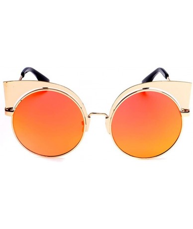 Aviator Women's Fashion Flash Mirror Vintage Cat Eye Sunglasses Round Metal Cut-Out Flash Mirror Lens - Gold/Red - CL12IOUY6S...
