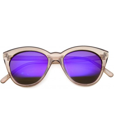 Round Women's Crystal Translucent Frame Flash Mirror Lens Round Cat Eye Sunglasses 52mm - Brown / Violet - CJ122XJBZ7T $12.91