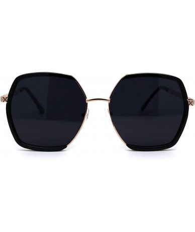 Rectangular Womens Luxury Double Rim Octagonal Designer Fashion Sunglasses - Gold Black Solid Black - CB194NW7400 $12.66