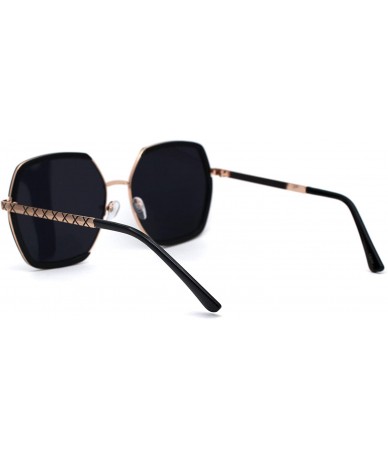 Rectangular Womens Luxury Double Rim Octagonal Designer Fashion Sunglasses - Gold Black Solid Black - CB194NW7400 $12.66