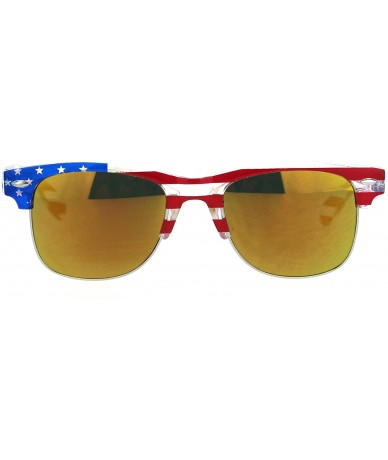 Rectangular Mens American Flag Print Half Horn Rim Hipster Sunglasses - Clear Orange Mirror - CG18LNN6L7S $7.33