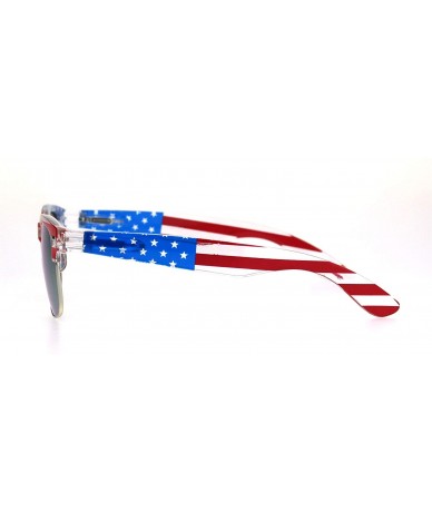 Rectangular Mens American Flag Print Half Horn Rim Hipster Sunglasses - Clear Orange Mirror - CG18LNN6L7S $7.33
