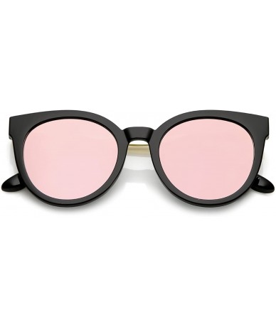 Cat Eye Classic Horn Rimmed Round Color Mirrored Flat Lens Cat Eye Sunglasses 53mm - Black Gold / Pink Mirror - CS184RZIWAA $...