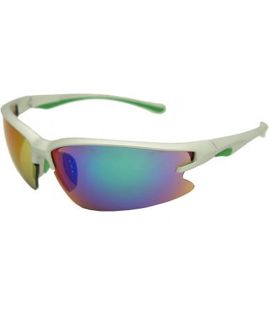 Rectangular Double Injection Sunglasses SPORTS - 2758 Shiny Silver Green / Green Mirror - CV12HTS47AP $17.19