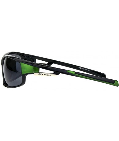 Sport Xloop Sunglasses Mens Wrap Around Rectangular Sporty Frame UV 400 - Black Green - CN18Q2ZZUZS $13.53