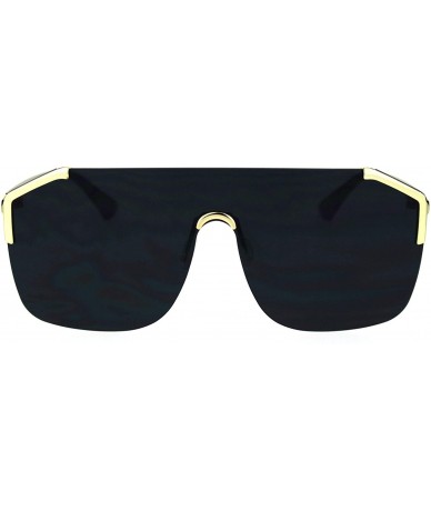Shield Shield Exposed Lens Oversize Racer Retro Sunglasses - Gold Solid Black - CL18QXZWYT8 $26.58