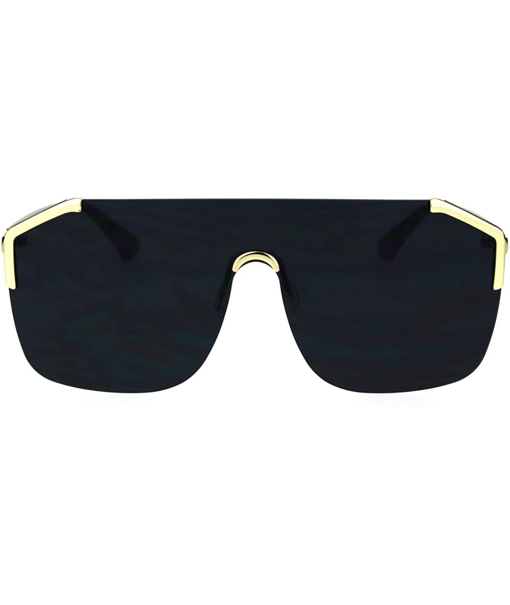 Shield Shield Exposed Lens Oversize Racer Retro Sunglasses - Gold Solid Black - CL18QXZWYT8 $10.99