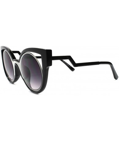 Cat Eye Designer Fashion Stylish Elegant Round Lens Cat Eye Frame Sunglasses - Black & White - CA1892ELTC2 $13.63