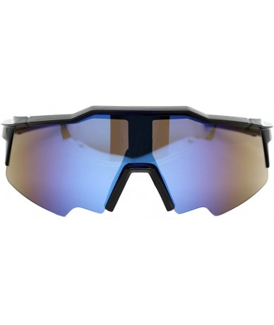 Oversized Shield Wrap Around Goggle Sunglasses Oversized Half Rim Mirror Lens UV 400 - Black (Blue Mirror) - C9196H3A66Q $25.84