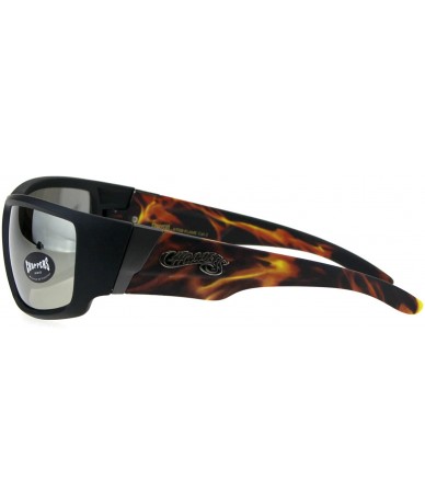Rectangular Rectangular Biker Warp Around Flaming Arm Riding Sunglasses - Black Orange Silver Mirror - CU18GU2NUEM $11.87