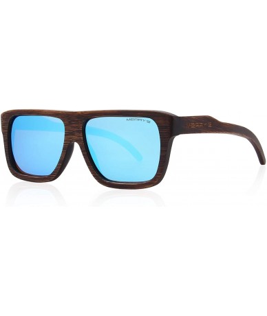 Rectangular Men Wooden Polarized Sunglasses 100% UV Protection vintage Eyewear S5066 - Blue Mirror - CF18QCOMWD0 $26.38