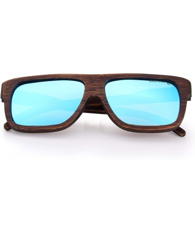 Rectangular Men Wooden Polarized Sunglasses 100% UV Protection vintage Eyewear S5066 - Blue Mirror - CF18QCOMWD0 $26.38
