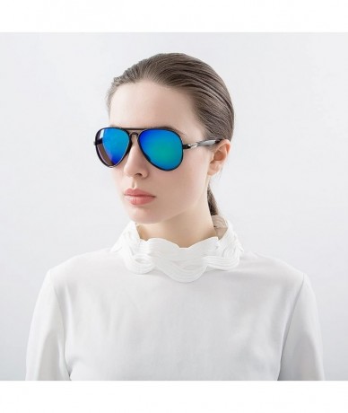 Oversized Aviator Polarized Fashion Oversized Mirrored Sunglasses For Women - Green - CE17YUKSN27 $11.39