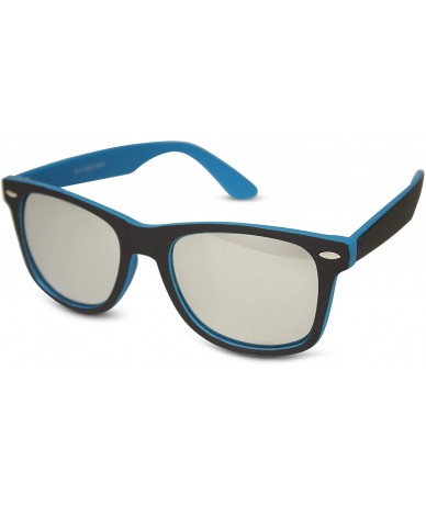 Rectangular Black Front w/Colored Temples & Mirror Lens Sunglasses (Blue) - CO11NS70CP7 $10.35