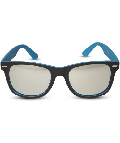 Rectangular Black Front w/Colored Temples & Mirror Lens Sunglasses (Blue) - CO11NS70CP7 $10.35