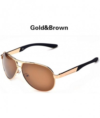 Goggle Men Glasses Polarized Sunglasses Male Driver's Goggles Mirror Sun Metal Frame - Gold Brown - CE199CQ69G6 $29.73