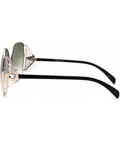 Rectangular Womens Oversize Metal Rim Butterfly Large Rhinestone Jewel Sunglasses - Gold Green - C5197LZSXN3 $10.50