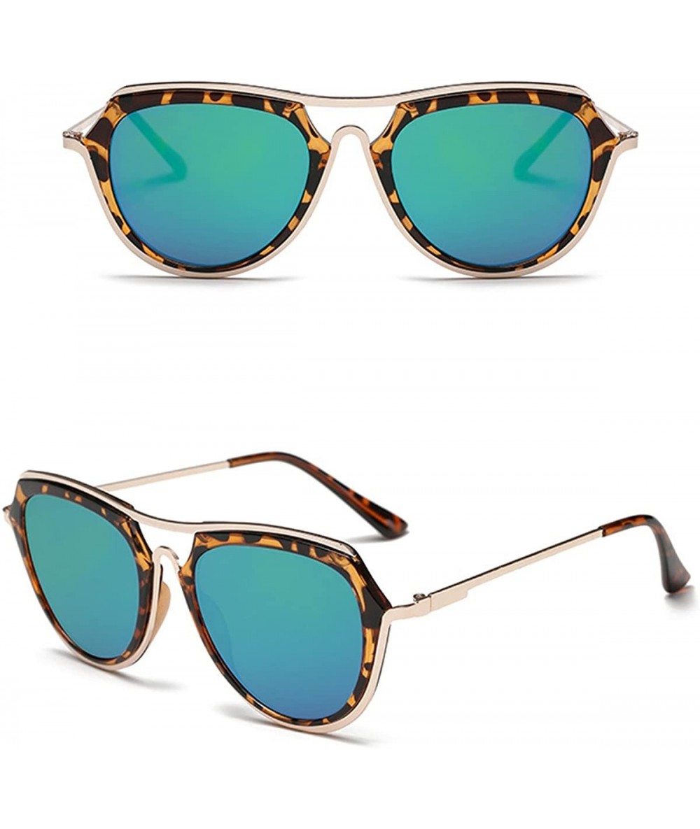 Aviator Vintage Fashion Statement Metal Frame Aviator Sunglasses - Leopard-green - CK182XN4OQ9 $9.89