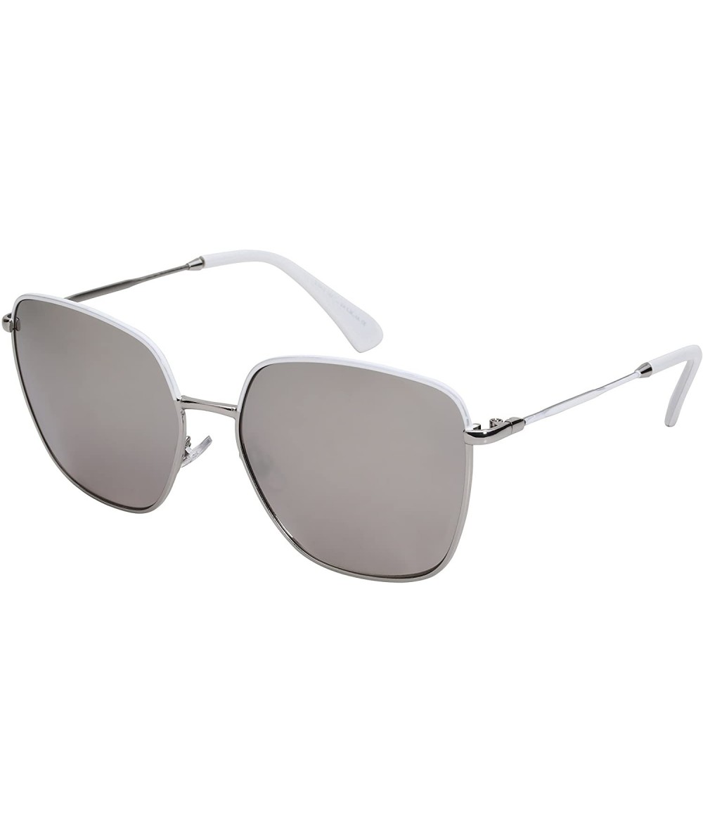 Square Designer Inspired Square Mirrored Sunglasses 23043-REV - Silver - CH12DG7FUK5 $11.40