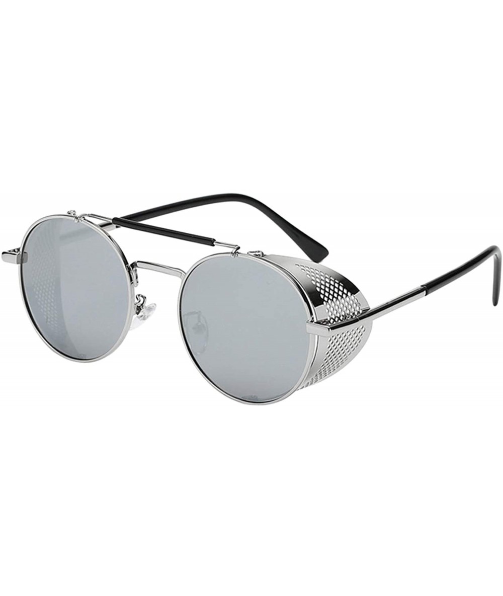 Shield Mens UV Protection Side Shield glasses retro Driving Sunglasses - Silver Lens/Silver Frame - CI18XD2CCQK $27.98